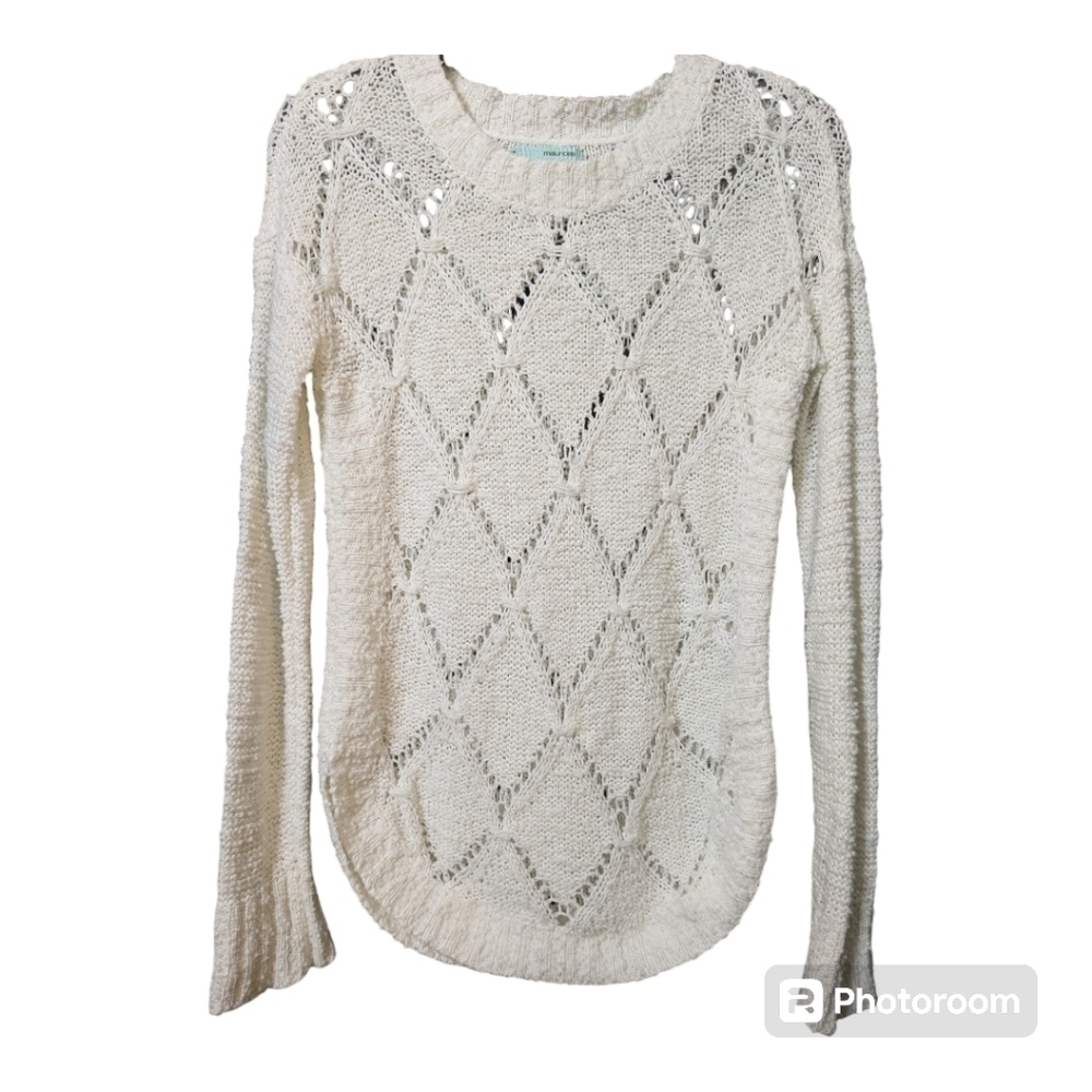 Maurices Small Open Knit Diamond Popcorn Sweater White